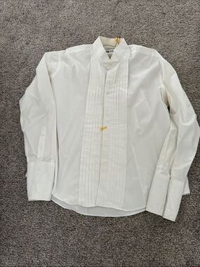 Joseph & Feiss Classic White Pleated Front Men's Dress Shirt 17 1/2 34/35